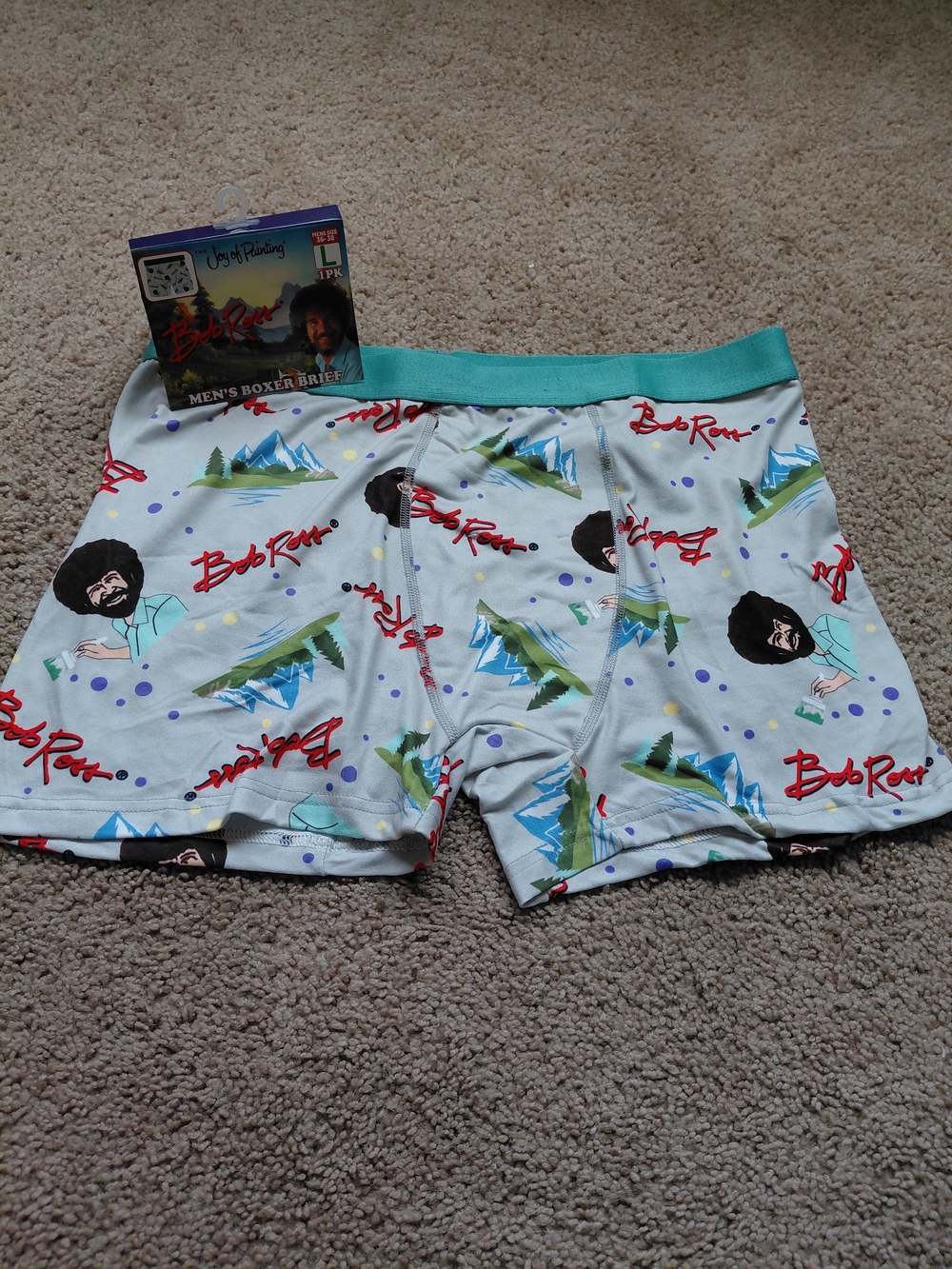 Bob Ross Men's Boxer Briefs - Light Blue with Turquoise Waistband